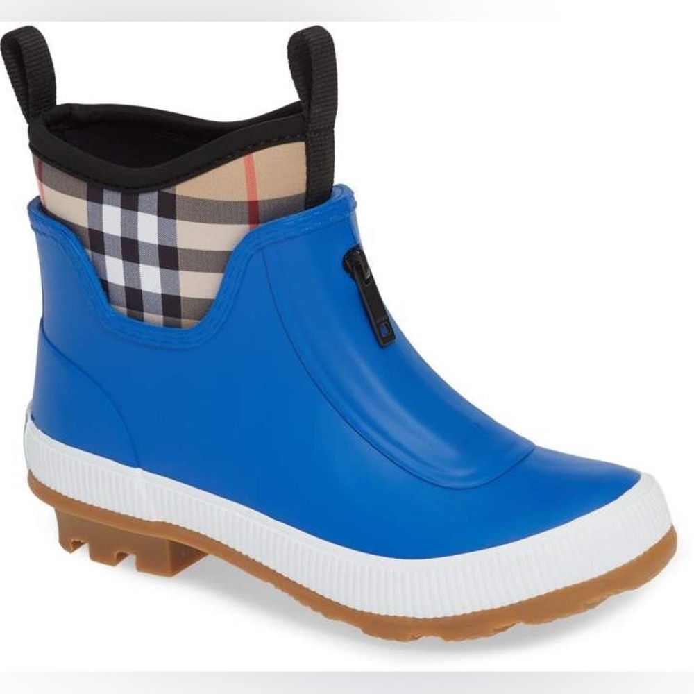 BURBERRY Kids Royal Blue Vintage Nova Check Neoprene Rain Boots 34